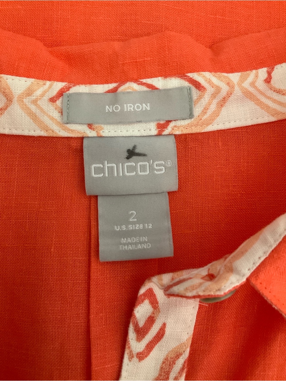 Chico's Vibrant Orange Button-Front 100% Linen Blouse - Picture 7 of 12